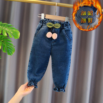 Girl Gvet Warm Jeans Autumn Winter Outwear Children Han Edition Tide Women Baby Pants Foreign Air Thickness Trendy Long Pants