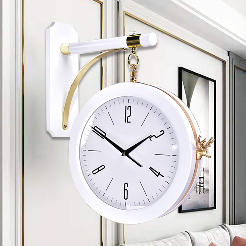 Eurostyle double sided mute hanging bell personality creative fashion art hanging watch home living room modern minimalist hanging wall clock