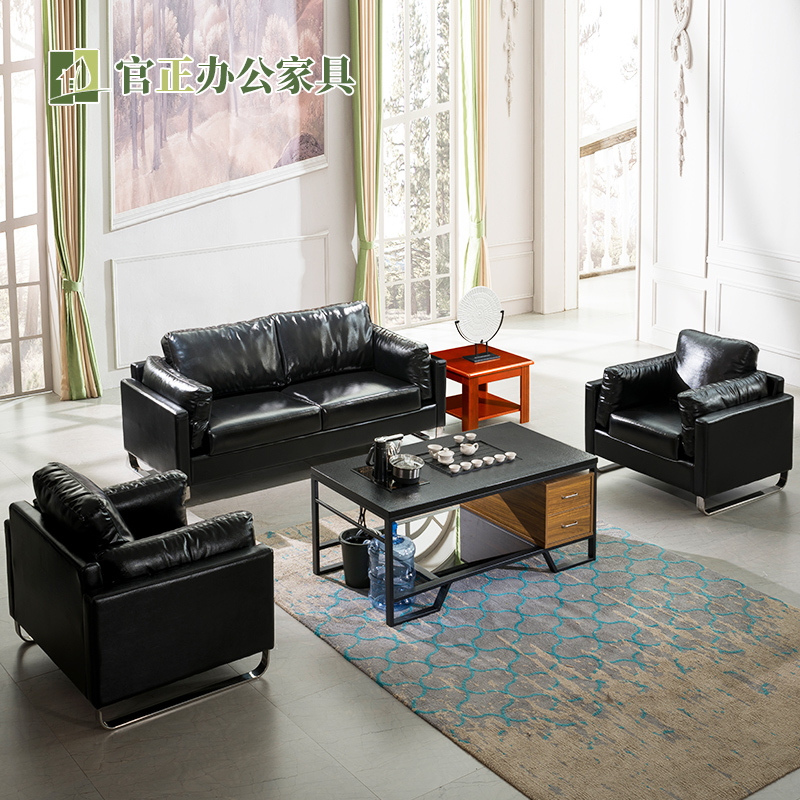 Real leather business reception room in talks shop for guest office sofa Nordic minimalist Single-place tea table combined sofa-Taobao
