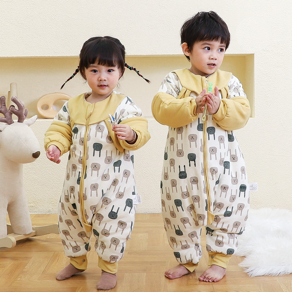 Baby sleeping bag spring, autumn and winter thickened children's thermostatic sleeping bag baby cotton split leg anti-kick quilt children's pajamas