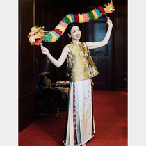 Ocnltiy｜New Chinese style dress horse skirt suit for women 2024 summer new womens national style light luxury two-piece set