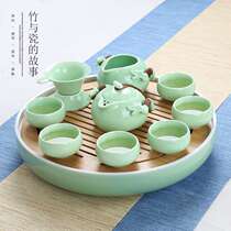 Tea Tray Black Bamboo Tray Retro Tea Basin 4 People Round Living-room Putting Shelf Simple Tabletop Rectangle small