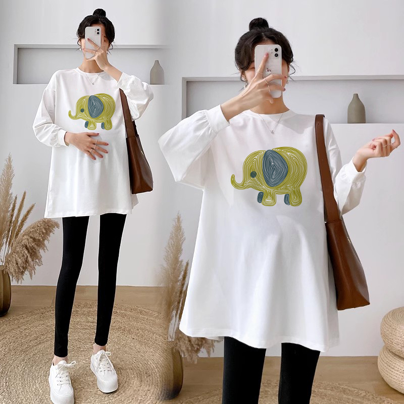 Maternity Wear 2025 New Tops Autumn Set Fashionable Stylish Trendy Cotton T-Shirt to Cover Pregnant Belly Autumn Outfit
