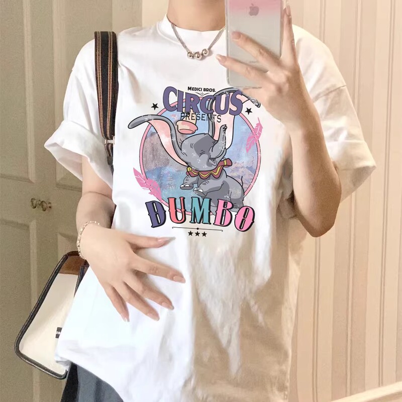 Maternity Summer Short-Sleeved Top, New Thin Cartoon Cotton T-Shirt, Casual Loose Fit, Large Size, Covers the Belly Without Showing Pregnancy