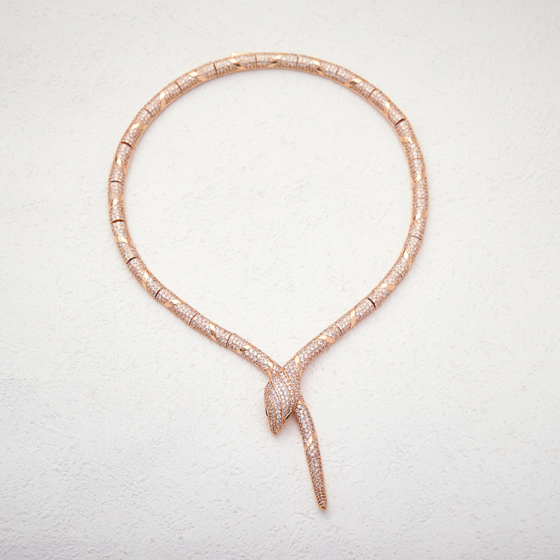 Snake-Shaped Necklace, New Full-Diamond Gold-Edged Snake Choker, Socialite Dress, Evening Party Snake-Shaped Jewelry Accessories