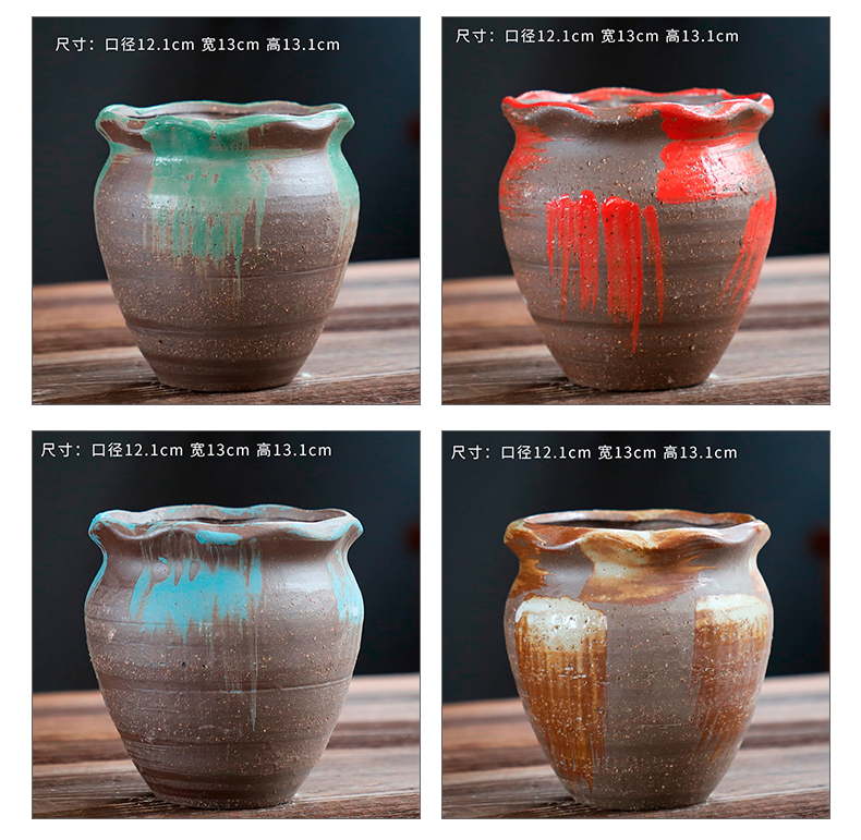 Coarse pottery flowerpot old running wholesale ceramic flowerpot more meat special creative mage high Lao - zhuang hand made flowerpot pack mail