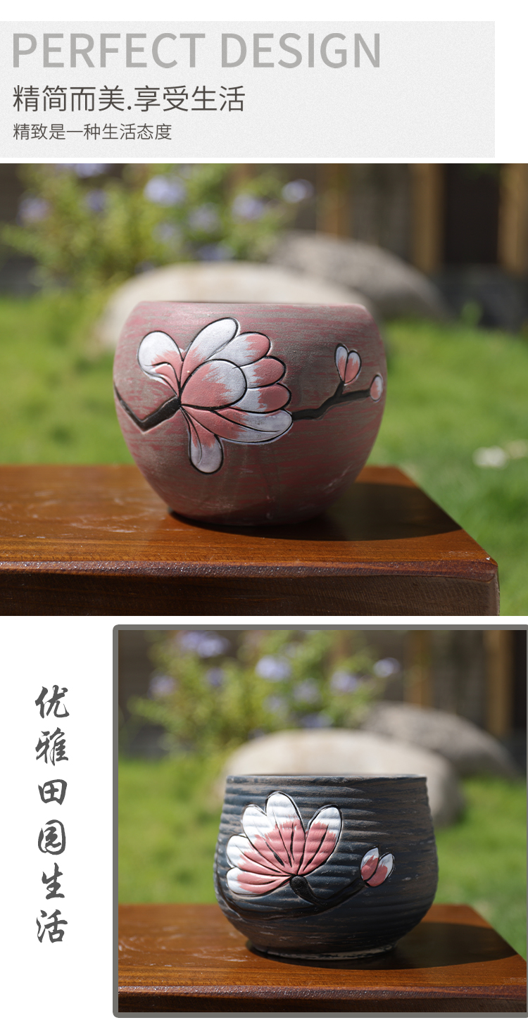 Fleshy flower POTS, large diameter Korean plain color meat meat plant POTS of rural wind hand - made contracted through pockets pottery flowerpot