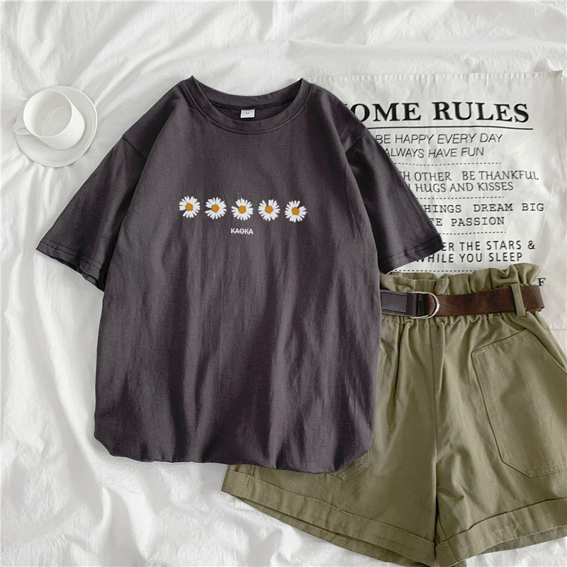 Greysummer 2021 new pattern Daisy Short sleeve T-shirt female ins student Port style Harajuku easy Versatile Show thin upper clothes