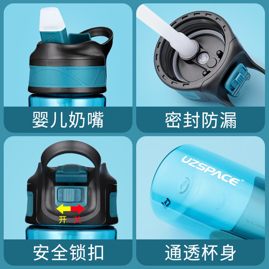 Adult Straw Sports Water Bottle, Portable Large-Capacity Water Bottle for Pregnant Women, Fitness Water Bottle for Men and Students, Anti-Fall and Leak-Proof Cup