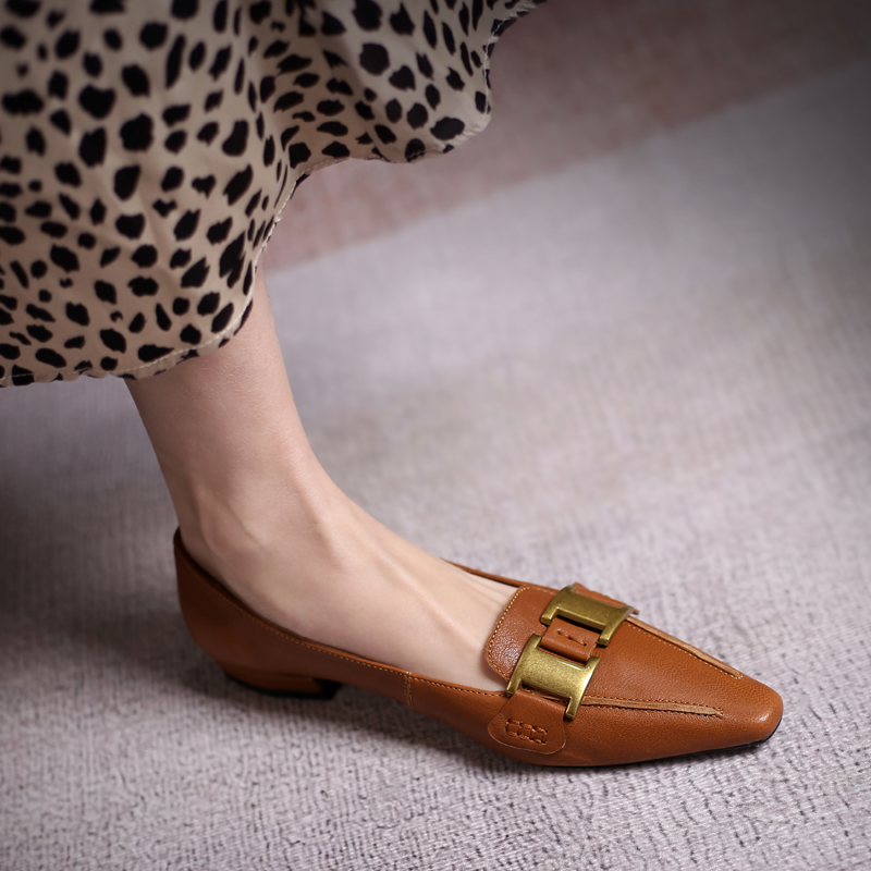 KAKY genuine leather retro Inn wind small leather shoes women's style flat bottom single shoes small crowdsourced design Feminism shoes 2022 new