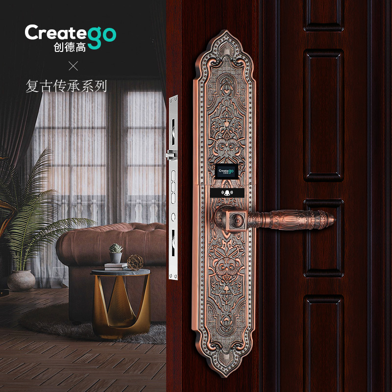 The official copper door of the villa fingerprint lock smart Chinese password door lock double open door