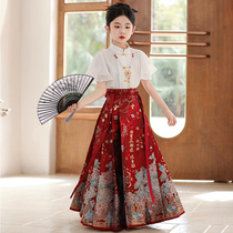 Girls horse face skirt Chinese style Hanfu ancient style suit 2024 new summer Tang suit childrens new Chinese style spring and autumn style