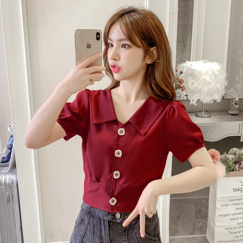 Summer clothes 2022 new women's Korean version POLO shirts short-sleeved shirts women's design sense niche all-match short top clothes