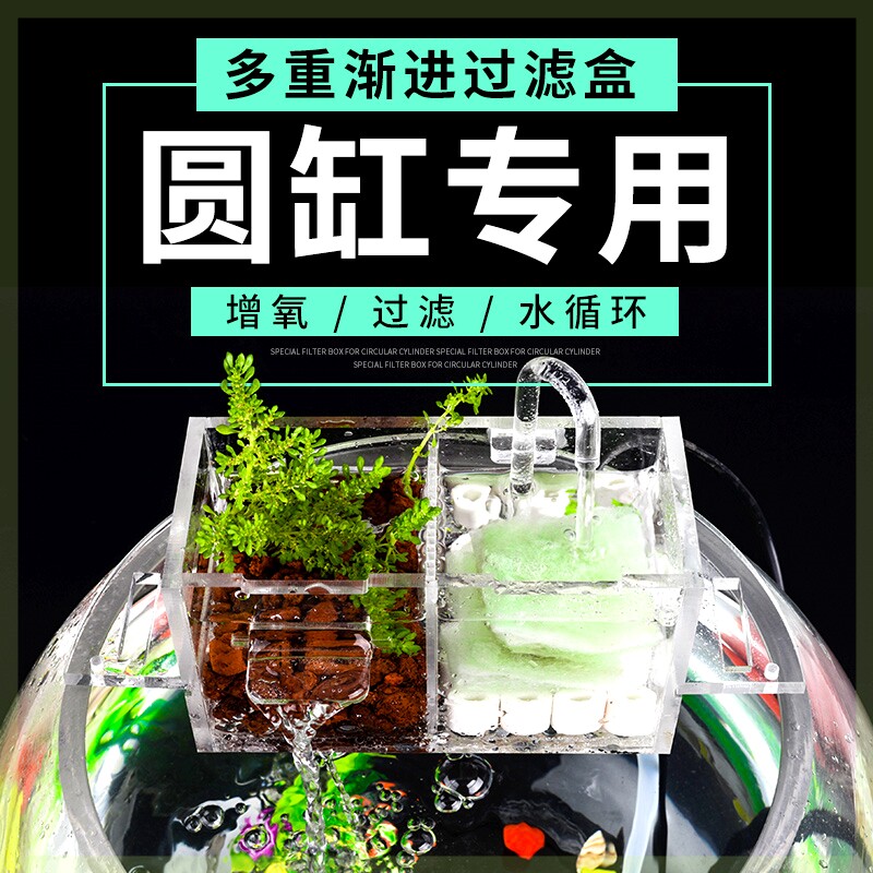 Aquarium water level hydropony small oxygenation pump circulating garden column fish tank glass round filter Living room on floor
