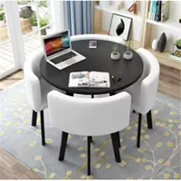 Черный круглый стол + белая кожа, 90 см на рабочем столе