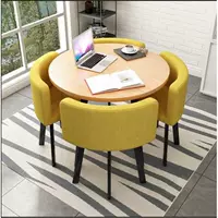 Деревянный зерновой круглый столик + желтая ткань, 90 см.