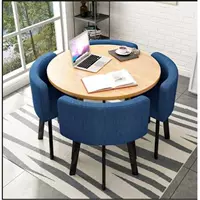 Деревянный зерновой круглый стол + темно -синяя ткань, 80 см.