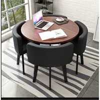 Круглый столик из грецкого ореха + черная кожа, столешница 80 см.