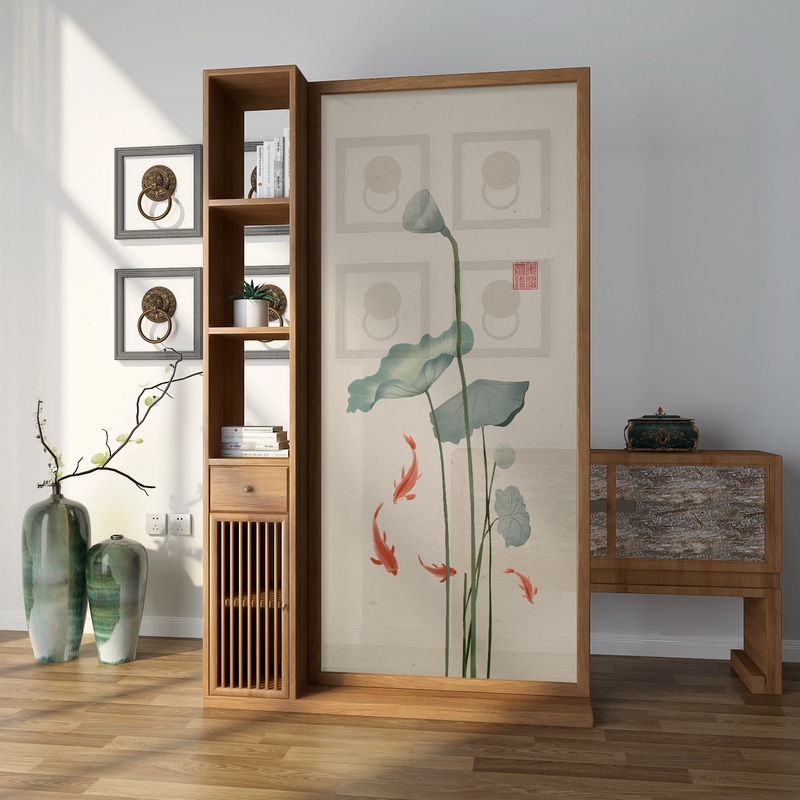 New Chinese Screen Partition Living Room Bedroom Shelter for Home Entry Xuanguan Zen Solid Wood Removable Storage Cabinet