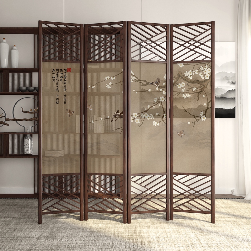 New Chinese-style screen partition living room modern minimalist entrance porch hotel decoration solid wood folding movable folding screen