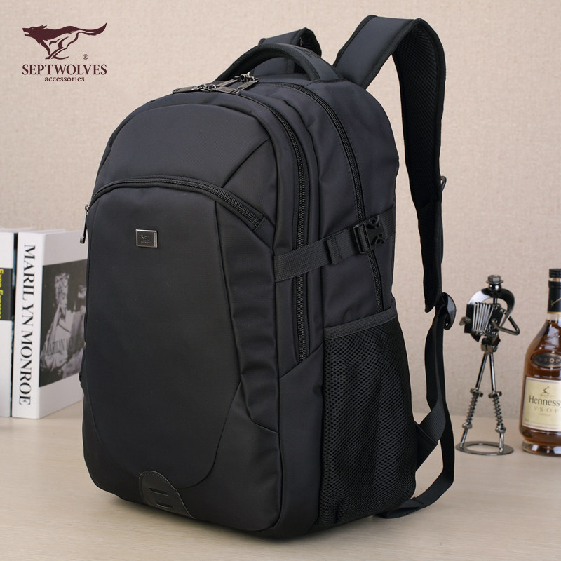 Seven Wolves Double Shoulder Bag Men's Bag Business Travel Computer Beginner High CUHK Capacity 2022 New Student School Bag