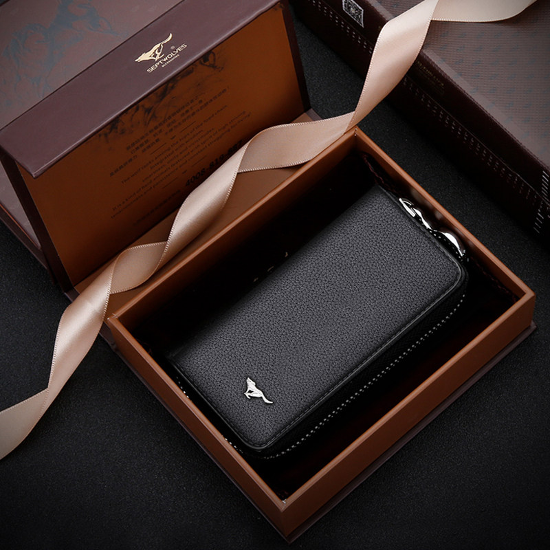 Seven wolf key packs men's car tennis red large capacity women versatile small and versatile minimalist personality genuine leather bag