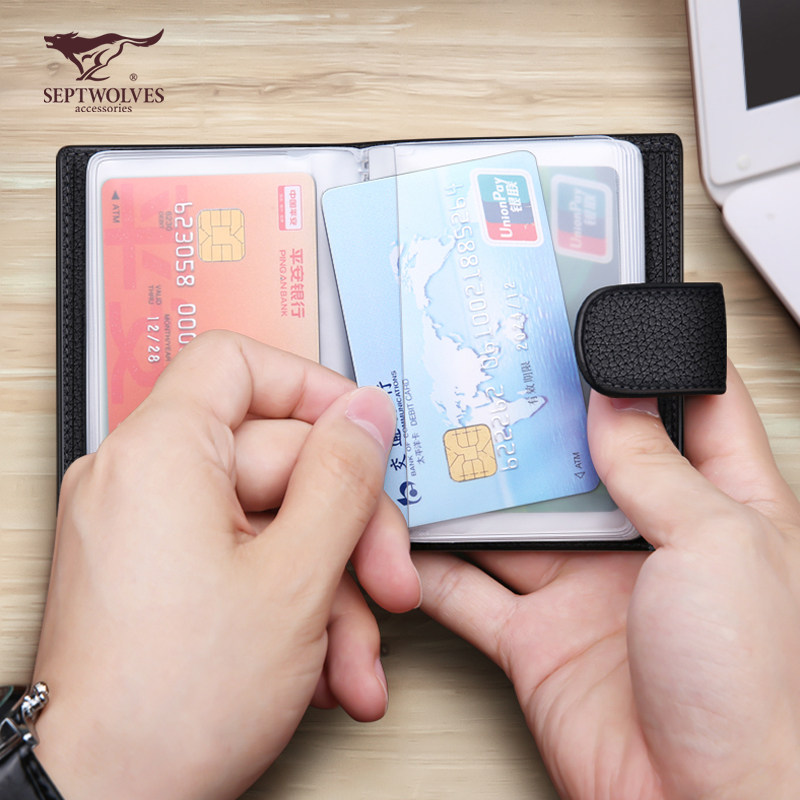 Seven Wolves Driving License Driver's License Bank Card Bag Men's Anti-Gaussing Ultra-thin Large Capacity Multi-Position Real Leather Two-in-one