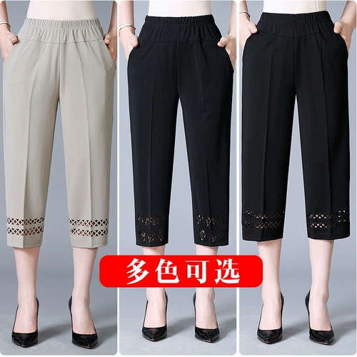 Летние тонкие шифоновые штаны для матери, для среднего возраста, высокая талия, свободный прямой крой