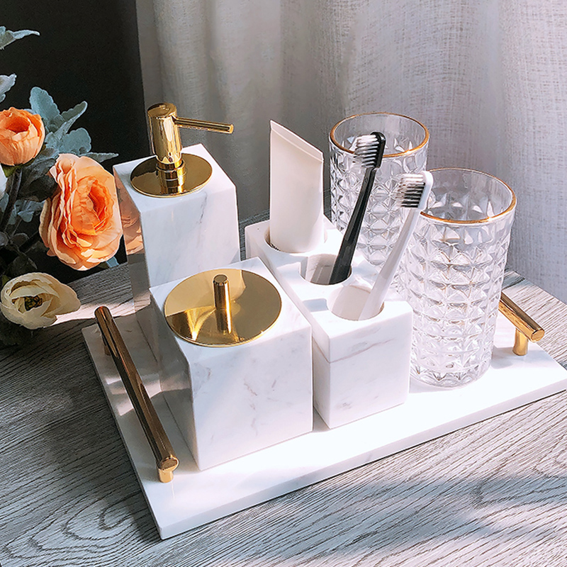 Jazz White Marble European Light Luxury Bathroom Supplies Bathroom Five-piece Set Toothbrushing Cup Wash Set Nordic Household