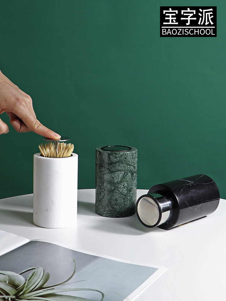 Marble custom toothpick holder toothpick box creative automatic pop-up press type high-end light luxury household Nordic ins