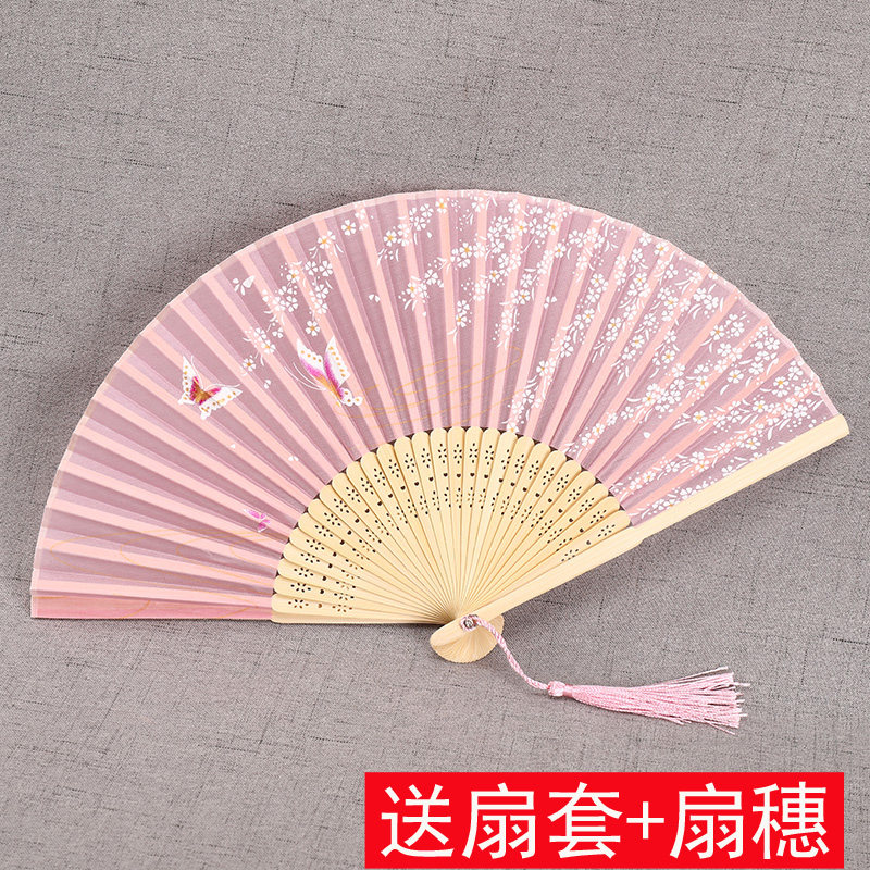 Ancient Wind Real Silk Folding Fan Middle Country Wind Lady Classical Dance Performance Walk Show Hanfu Daily Gift Easy Opening And Opening Fan