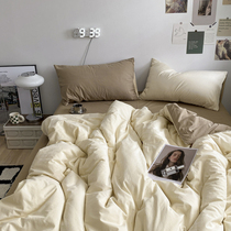 Minimalist collage of four sets of pure cotton full cotton bed by hood Summer pure color Three sets washed cotton single double bed hat