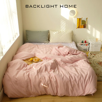 ins north European wind girl heart bed linen quilt cover bed four pieces of water washed cotton single double three sets cream pure color