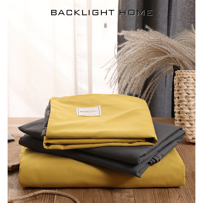 Solid color double-spell washed cotton four-piece ins college dormitory bedding three-piece bed sheet set