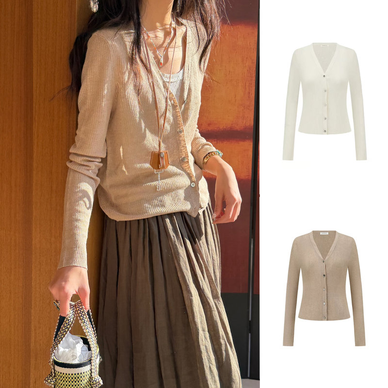 Into the East Already Printed and Embroidered Slim Fit Linen Knitted Cardigan Vest 26 Spring and Summer New Style Juneshan