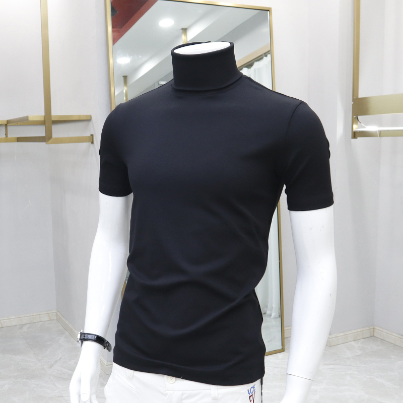 Double High-Neck Short-Sleeve T-Shirt for Men, 2026 New Summer Model, 260g Trendy White Regular Shoulder Slim Fit High-End Black Half-Sleeve Double High-Neck Short-Sleeve T-Shirt for Men, 2026 New Summer Model, 260g Trendy White Regular Shoulder Slim Fit High-End Black Half-Sleeve