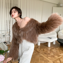 Misty romantic raccoon wool woven fur banana collar coat female 2021 fox fur young short female winter