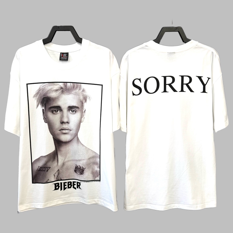 Factory Director Vtg Bieber Photo Frame Portrait Short-Sleeve Cylindrical Pure Cotton Silk Screen Printing High Street Vintage T-Shirt