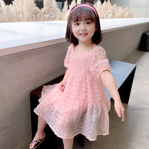  Girls  dresses 2021 summer new Korean Western style childrens clothes baby fashionable bubble sleeve princess skirt tide