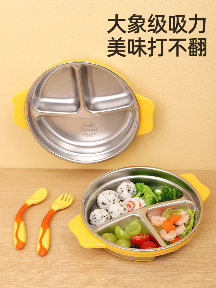 Baby Plate with Suction, Divided Compartments and Lid, 316 Stainless Steel, Special Rice Bowl for Boys and Girls, Children's Eating Bowl, Baby Suction Cup