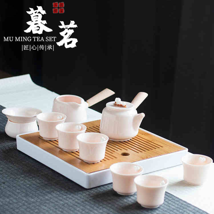 LENIBERK Gongfu tea furniture set pink light lavish home living room ladies' minimalist tea making ceramic dry tea tray