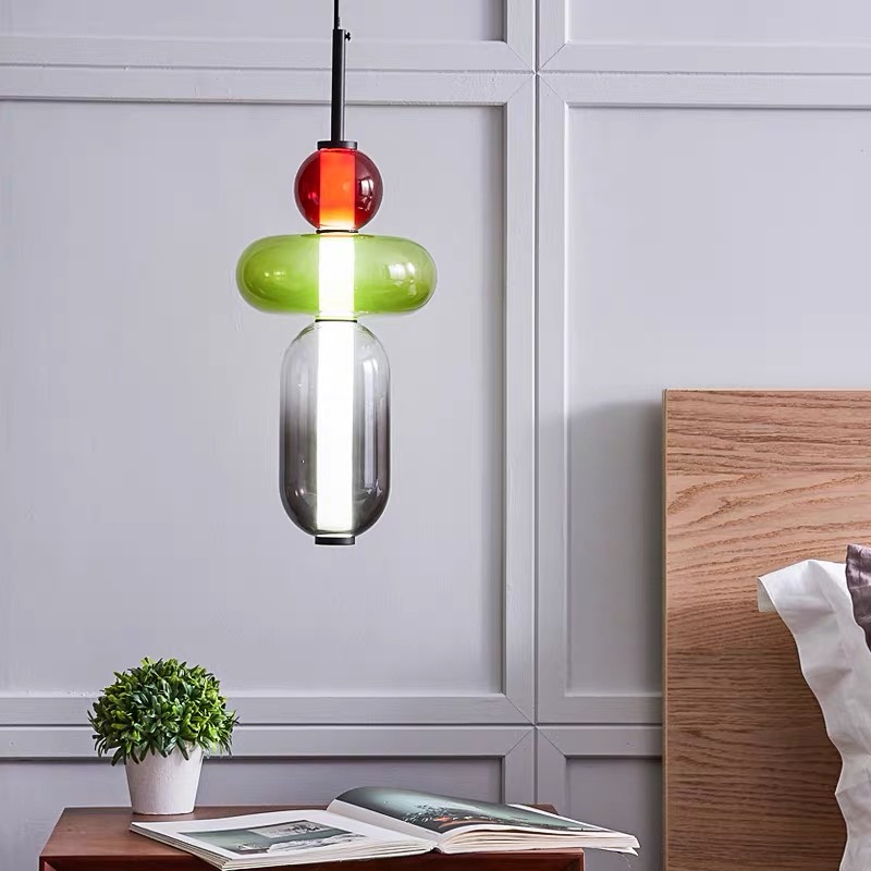 Nordic Creative Stained Glass Restaurant Chandelier Art Style Cafe Exhibition Hall Decoration Bedside Led Floor Lamp