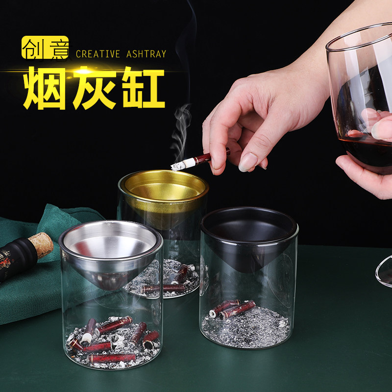 Funnel ashtray creative stainless steel home with cover trend smoke cylinder personality living room chimney ins wind anti-fly ash
