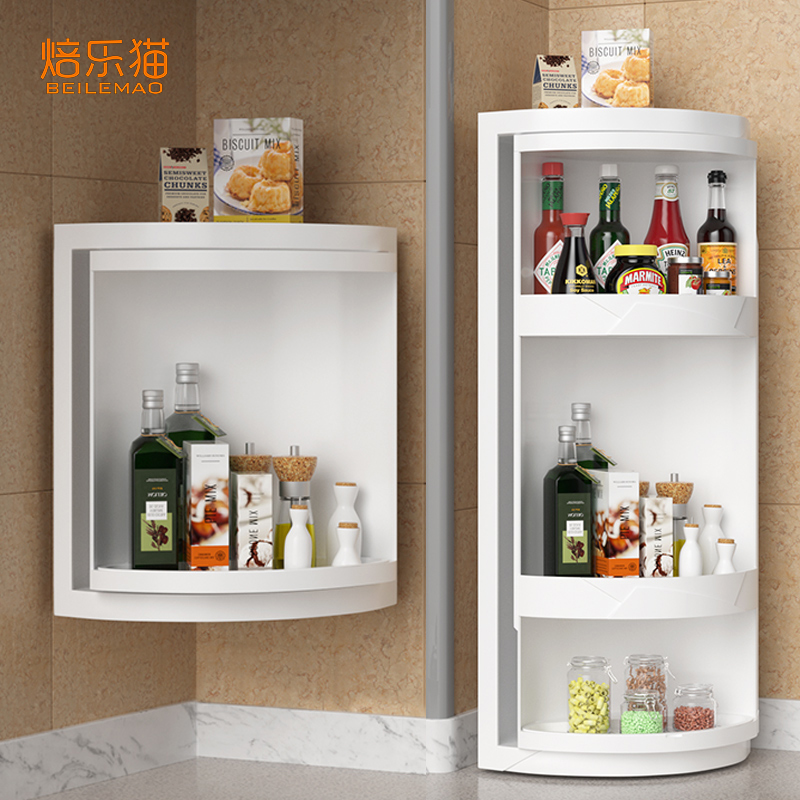 Kitchen rotating rack corner seasoning seasoning supplies household large rack wall-mounted punch-free storage rack