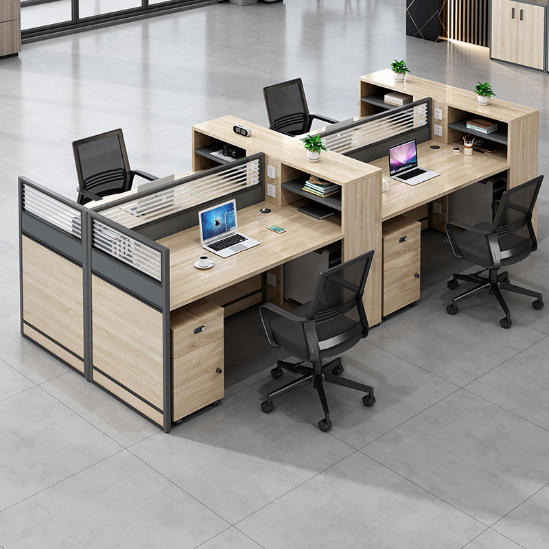 Staff Office Desk and Chair Set, Simple Office Furniture for Employees, Four-Person Workstation with Partition, Office Desk 6