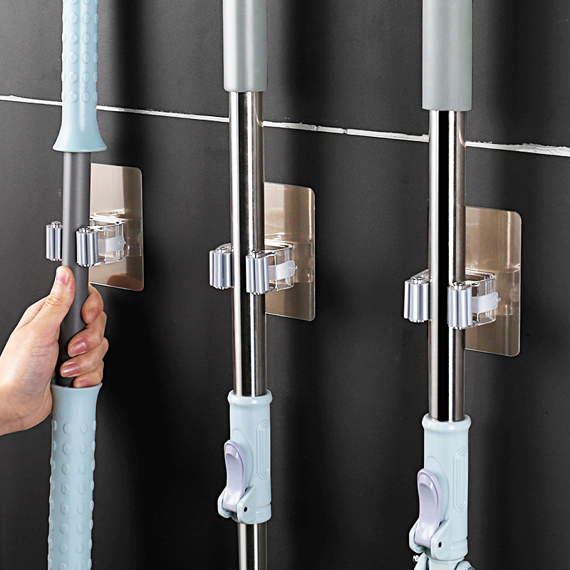 Mop hook toilet mop rack free punching mop clip hanging broom seat mop hanger artifact wall mount
