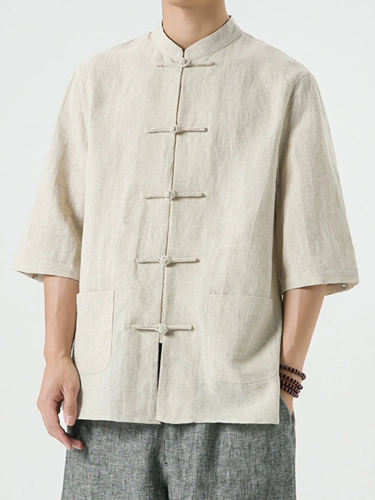 Летняя ретро рубашка, китайский стиль, из хлопка и льна