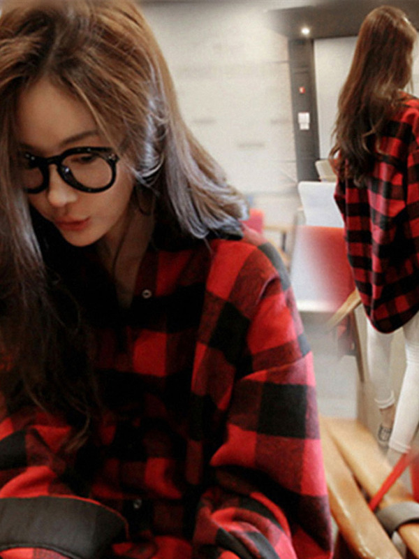 Cotton and Linen Plaid Shirt for Women, Spring and Autumn, High-End European Style, Red Shirt, Large Size, Loose Fit, Vintage Hong Kong Style Short Jacket