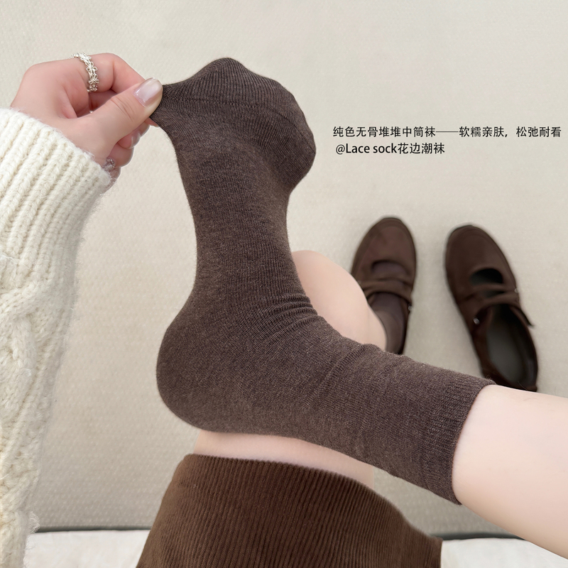Melard Brown Socks for Women, Pure Cotton Seamless Socks, Spring and Autumn Japanese Retro Mid-Calf Socks, Korean Style ins Slouch Socks
