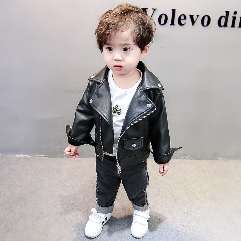 Boys' leather jackets 2021 new autumn and winter children's girls, middle and small children's Western style baby leather jackets motorcycle tops tide